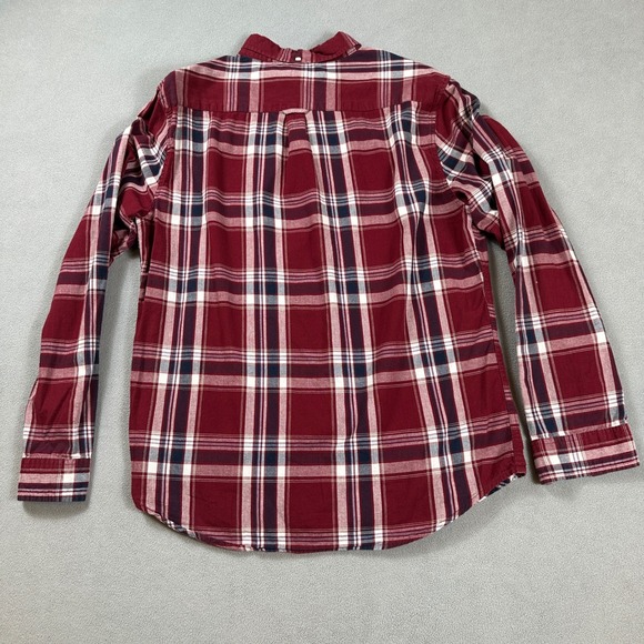 Prince and Fox Button Down Shirt L Mens Red Plaid Long Sleeve Cotton Flannel - Picture 2 of 6